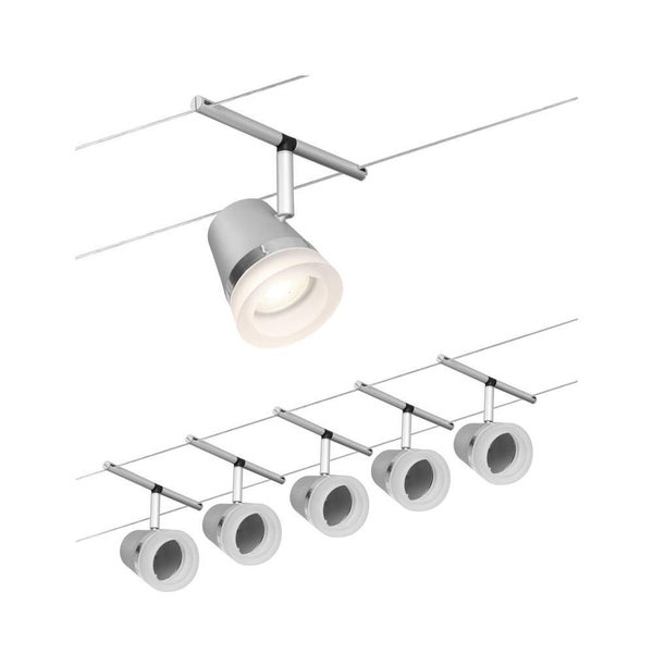 Seilsystem Basisset Cone in Chrom-matt und Chrom GU5,3 5-flammig