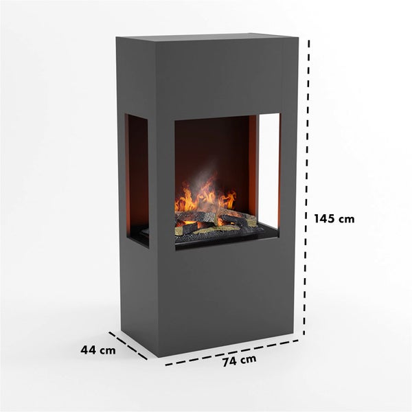 GLOW FIRE Elektrokamin 'Böll'| Wasserdampf Kamin mit OMC 600 inkl. Holz in grau als Raumteiler | HxBxT: 145x54x44 cm