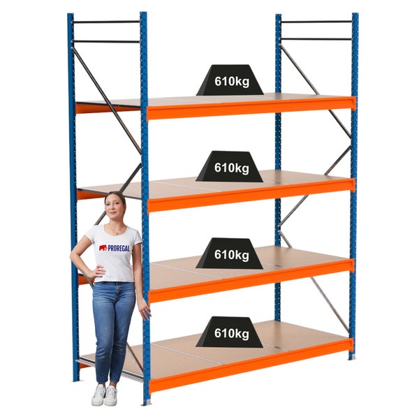 Regal mit vier Ebenen und einer Traglast von 610 Kilogramm pro Ebene