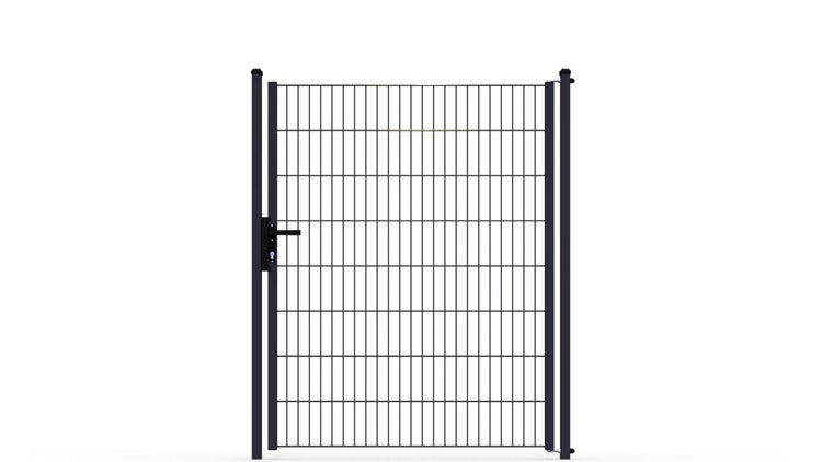 Gartentor ZAUNGURU ECO-Line aus Metall, Höhe: 163cm, Breite: 142cm, 1-flügelig inkl. Pfosten, Locinox-Schloss und Zubehör, Feuerverzinkt und zusätzlich in RAL 7016 Anthrazitgrau pulverbeschichtet