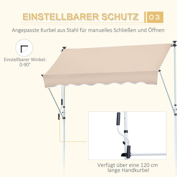 Outsunny Markise, Klemmmarkise,  2x1,2m, Alu, Cremeweiß