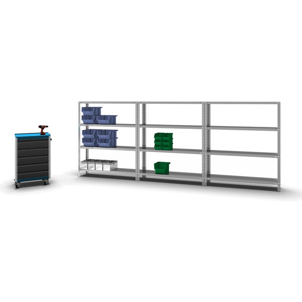 PROREGAL Fachbodenregal Schraubsystem Heavy-Duty Grundregal HxBxT 150 x 130 x 30 cm 4 Ebenen Fachlast 350 kg Beidseitig Nutzbar Verzinkt
