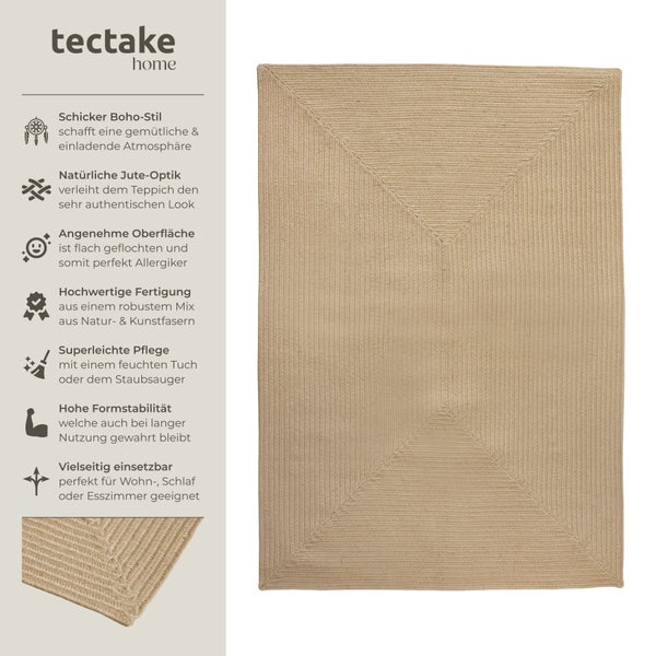 Geflochtener Teppich tectake strapazierfähig und pflegeleicht verschiedene Größen 120 x 170 cm