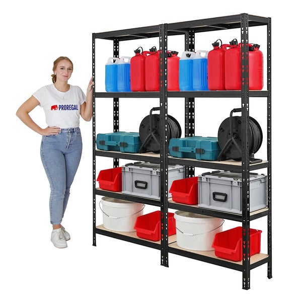 PROREGAL Mega Deal 2x Schwerlastregal APOLLO HxBxT 180 x 75 x 30 cm Fachlast 175kg Schwarz