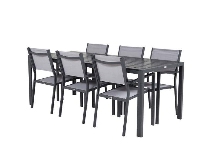Break Gartenset Tisch 90x205cm schwarz, 6 Stühle Copacabana grau. 90 X 205 X 74 cm