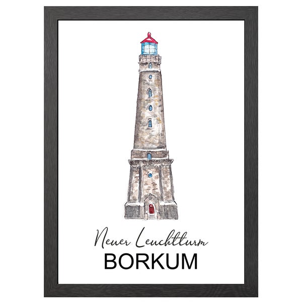 Neuer Leuchtturm Borkum Poster Im A2-Rahmen - Joyin