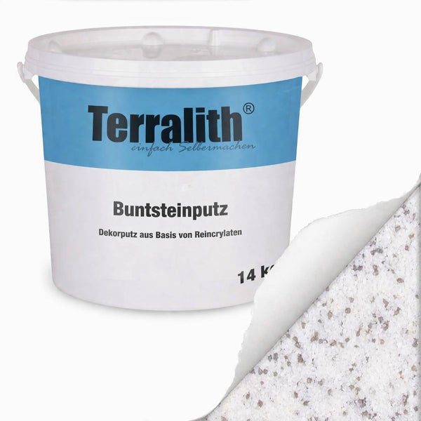 Terralith Buntsteinputz 14 Kilogramm, Dekorputz auf Basis von Reinacrylaten mit Steinstruktur.