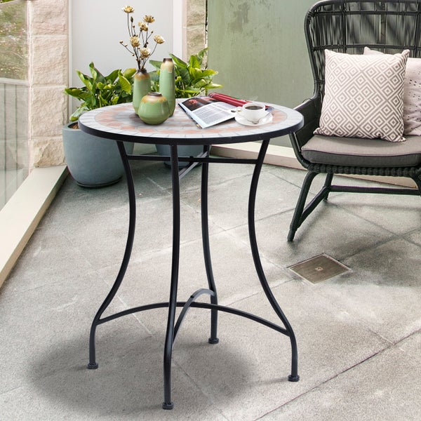 Outsunny Gartentisch Ø60 x H71cm, Wetterfest Balkontisch aus Metall, Esstisch Outdoor, Campingtisch Beistelltisch, rund Terrassentisch für Garten Terrasse Balkon Orange+Weiß