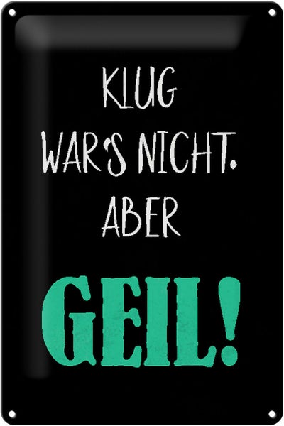 Blechschild Spruch 20x30cm klug war nicht aber geil