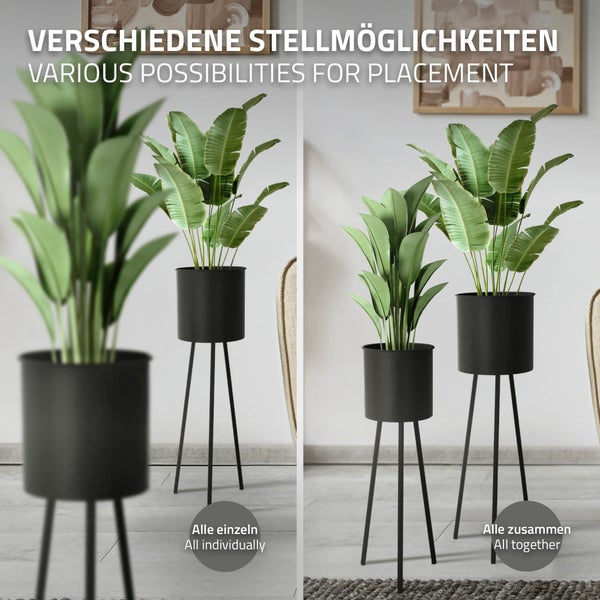 ML-Design Blumenständer 4er Set, Schwarz, 22x22,5x66 cm/23x26x79 cm, aus Stahl, Metallgestell Pflanzenständer, Blumentopfhalter 4-tlg, Blumentopfständer, Blumenhocker Pflanztopf Deko Pflanztopfhalter