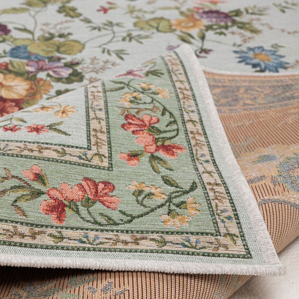 Gewebter Bordürenteppich im floralen Design Flomi Minz 120x170 cm