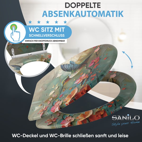 Toilettensitz mit Absenkautomatik und Blumenmuster