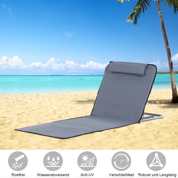 Outsunny Strandmatte, 5-stufige Höhenverstellbare Strandliege mit Tragetasche, 2er Set Faltbare Strandmatratze, 134 x 48 x 33-43 cm, Stahl, Grau