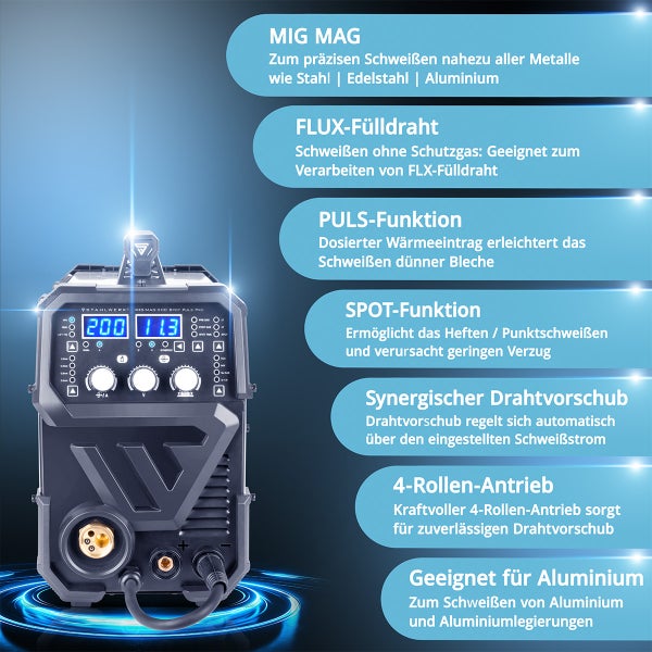 STAHLWERK Schweißgerät MIG MAG 200 Spot Puls Pro Kombigerät mit Spotfunktion