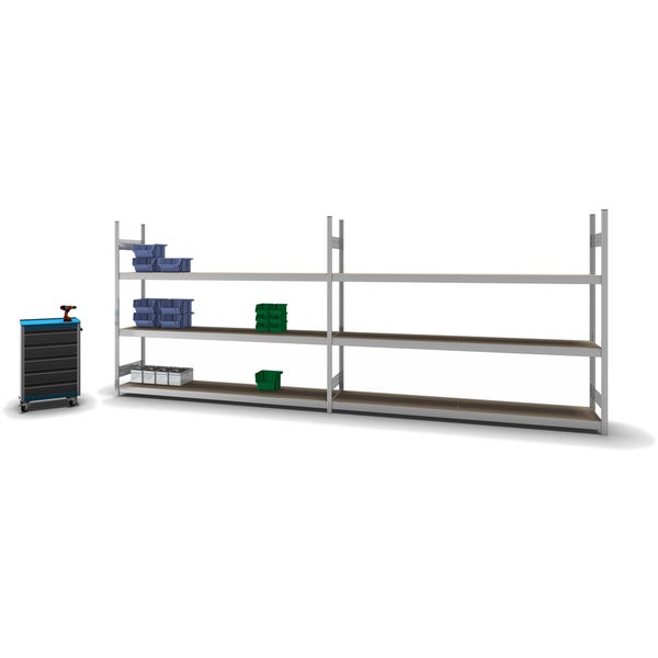 PROREGAL Weitspannregal Stecksystem T-Profil Grundregal HxBxT 200x250x50 cm 3 Ebenen Spanplatten Fachboden Fachlast 350 kg Verzinkt