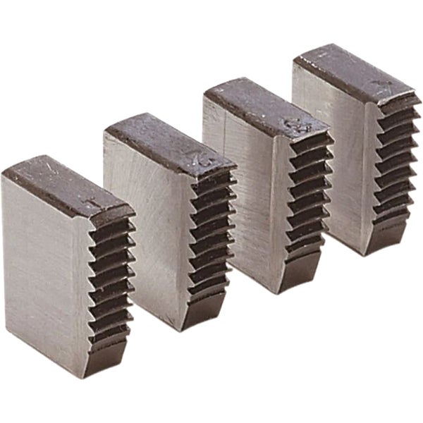 Vier Gewindeschneideisen-Backen aus Metall im Detail