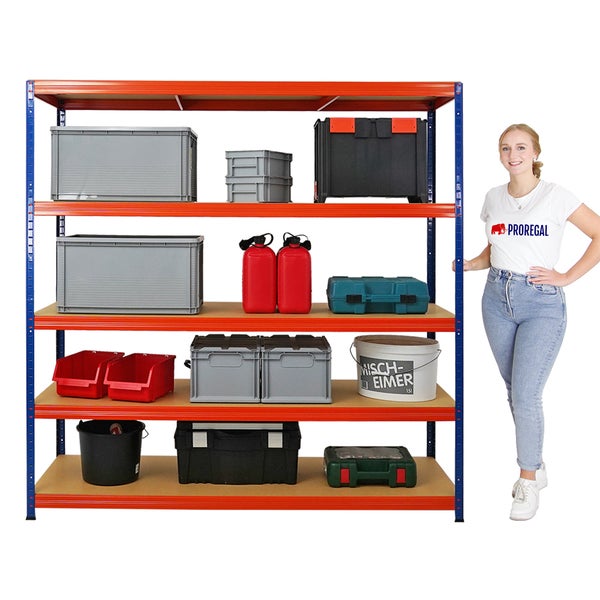 PROREGAL Mega Deal 4x Schwerlastregal Giant Elephant HxBxT 180 x 180 x 60cm Fachlast 200kg Blau-Orange