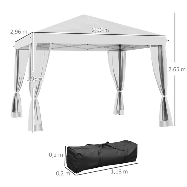 Outsunny Pavillon ca.3x3m, wasserabweisend Stabil Winterfest Pop-up Faltpavillon mit UV Schutz, Faltbar Partyzelt Gartenzelt mit 4 Seitenteilen, Tasche Gartenpavillon für Camping Garten, Cremeweiß