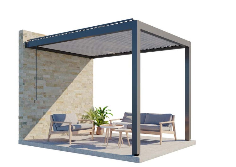 Huun Pergola Piano wandmontiert aus Metall in Grau 3x4m