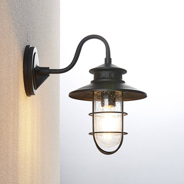 Lindby Wandleuchte außen (Laterne) Kyan (spritzwassergeschützt (Retro, Vintage Antik) in Schwarz (1 flammig E27) - Außenwandleuchten Wandlampe Led Außenlampe Outdoor für