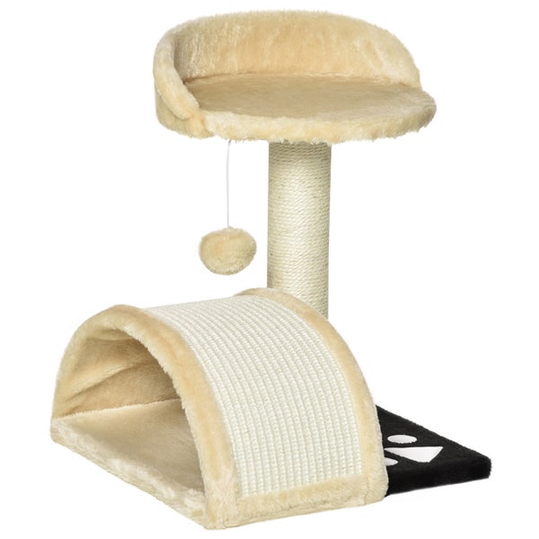 PawHut Kratzbaum Katzenbaum mit Spielbällen Katzenkratzbaum Sisalseil-Kratzstangen Beige 35,5 x 37 x 46 cm