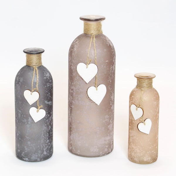 FRANK FLECHTWAREN | Dekovase Herzchen, 3er Set, GLAS, Ø 5 x 16 cm, Ø 7 x 20 cm, Ø 9 x 26 cm, nicht spülmaschinenfest
