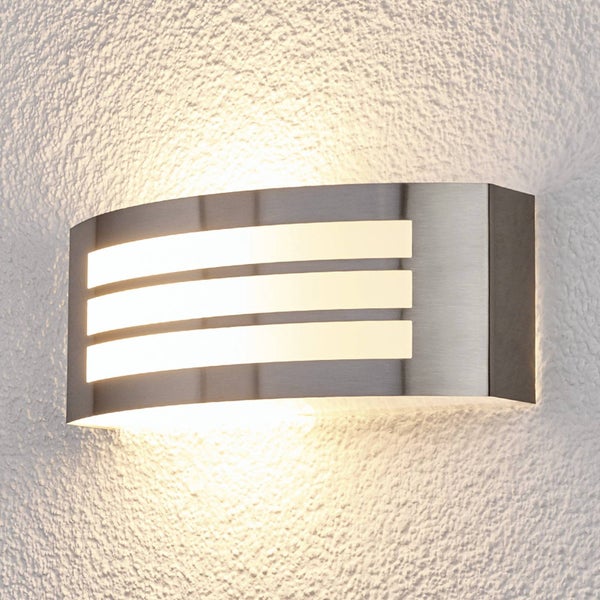 Lindby Wandlampe aussen IP 44, Edelstahl Wandleuchte silber Up- and Downlight Außenbeleuchtung Wand Hof Garten Terrasse Balkon Aussenleuchte