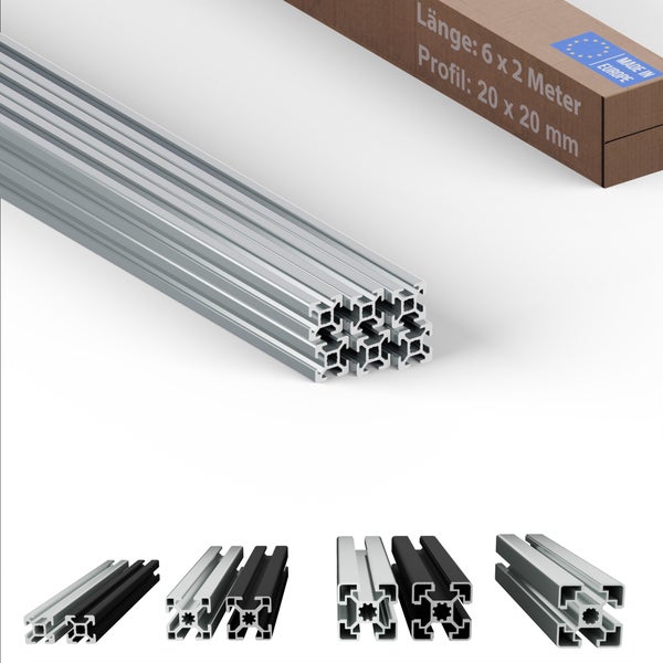Aluminiumprofile im Paket mit Kartonage und Hinweis Made in Europe
