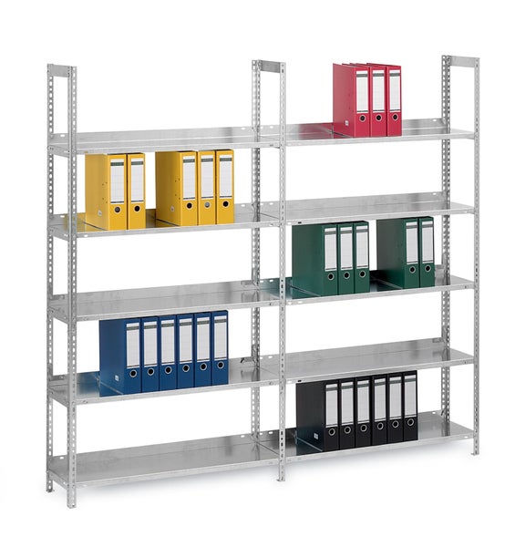 PROREGAL Aktenregal Schraubsystem Grundregal HxBxT 220 x 75 x 30 cm 6 Ebenen Fachlast 60 kg Ohne Deckboden Einseitig Nutzbar Verzinkt