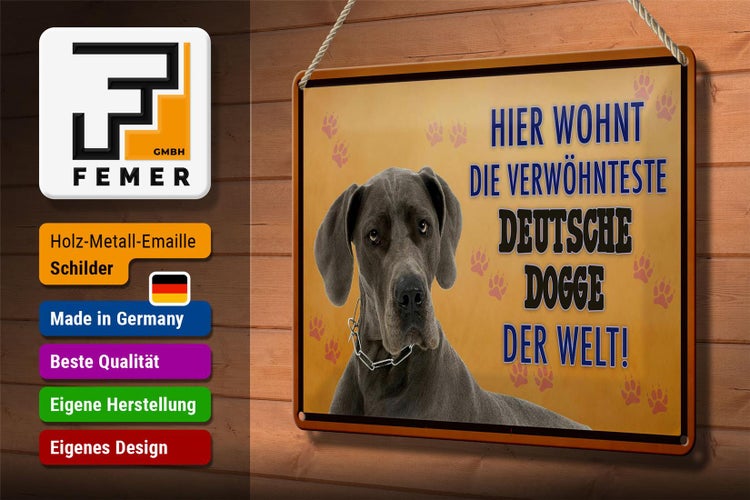 Blechschild Spruch 30x20cm Hund hier wohnt Deutsche Dogge