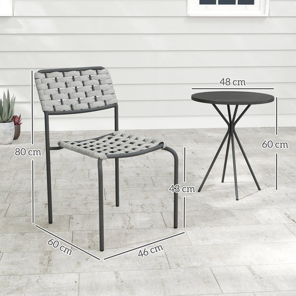 Outsunny Polyrattan Gartenmöbel Set, Outdoor Lounge Balkonmöbel für 2 Personen, 3-teilig Sitzgruppe mit 2 Stapelbare Stühle, Tisch, wetterfest Gartenlounge für Garten, Terrasse Balkon, Grau