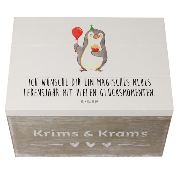 Mr. & Mrs. Panda 25 x 18 cm Holzkiste Pinguin Geburtstag - Weiß