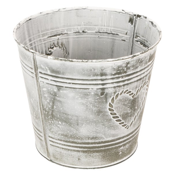 Zinktopf mit Herz-Motiv und gewischter Optik.