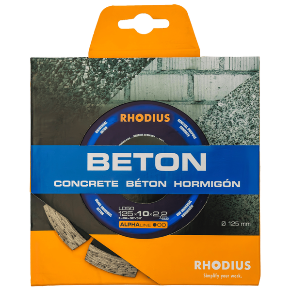 RHODIUS Diamanttrennscheibe LD50, 1 Stück, 125 x 10,0 x 2,2 x 22,23 mm für Beton, ALPHAline