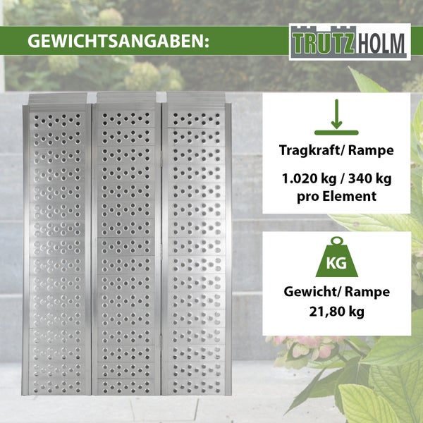 DREIBREIT by TRUTZHOLM 3-fach Auffahrrampe klappbar Alu  255cm 115 cm Breite 1020kg grau gelocht
