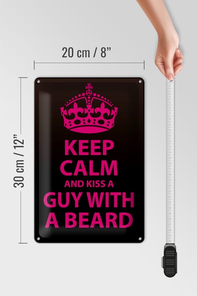 Blechschild Spruch 20x30cm Keep Calm and kiss guy with a beard