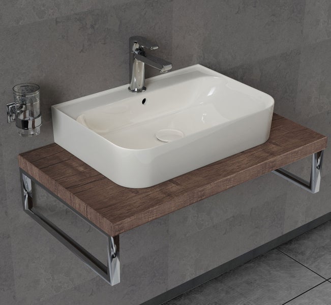 Aqua Bagno You Aufsatzwaschbecken 10.15.30.01 – 55 x 38 cm – Weiß Hochglanz – Keramikbecken mit Hahnloch & Überlauf
