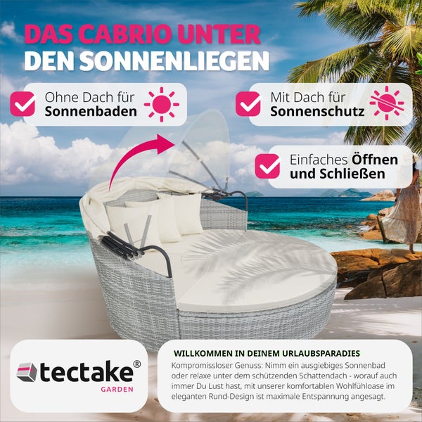 Rattan Sonneninsel tectake Sansibar variabel aufstellbar mit Aluminiumgestell hellgrau