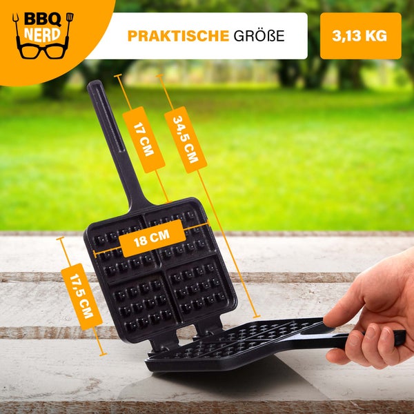BBQ-Nerd Waffelform aus Gusseisen für belgische Waffeln | Gusseisernes Waffeleisen für Herd Grill Feuerstelle | Rustikaler Waffle Maker - Antihaft - Grillwaffeleisen