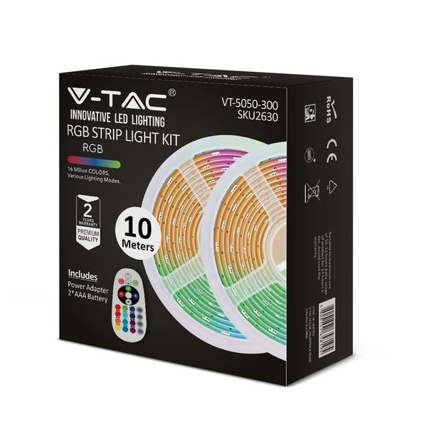 V-TAC VT-5050 300 - LED-Leuchtband - Bausätze - EU - Stecker - IP20 - RGB - 2x5m Rolle