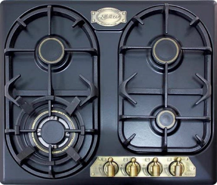 Kaiser Gaskochfeld mit vier Kochzonen und gusseisernen Topfträgern im klassischen Design.