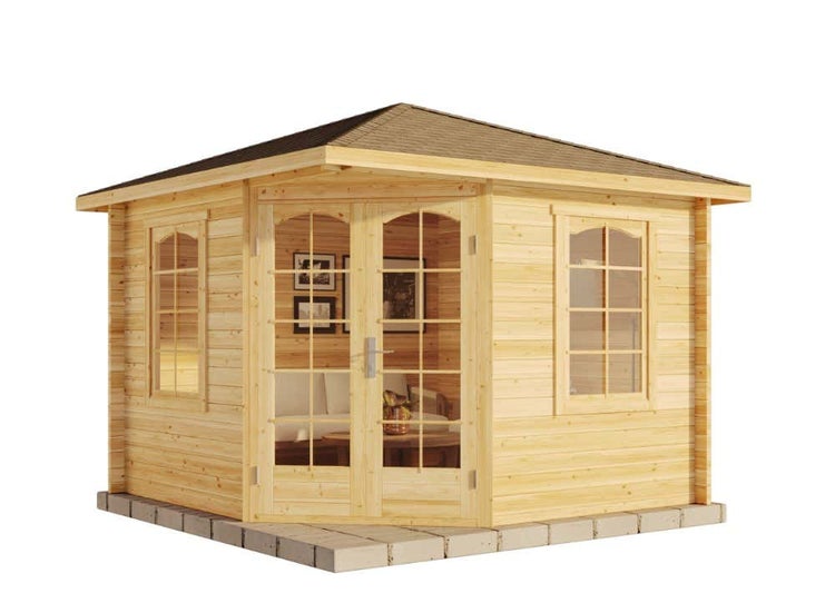 Alpholz 5-Eck Gartenhaus Viking ISO Gartenhaus aus Holz in Pinie, Holzhaus mit 40 mm Wandstärke, Blockbohlenhaus mit Montagematerial imprägniert 3,3x3,3m