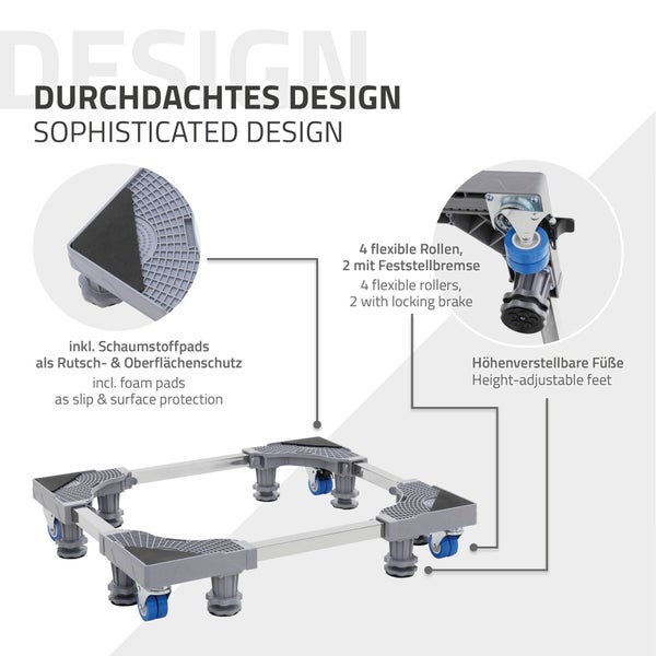ML-Design Waschmaschinen Untergestell beweglich, Waschmaschinensockel mit 8 Füßen & 4 Räder, verstellbare Sockel Breite 43-66cm, Höhe 10-13cm, Waschmaschine Podest rutschfest für Kühlschrank&Trockner