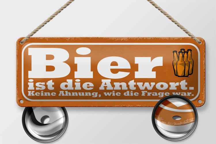 Blechschild Spruch 27x10cm Bier ist die Antwort Frage war Dekoration