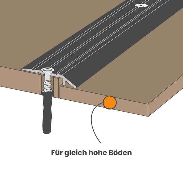 Übergangsprofil für gleich hohe Bodenbeläge mit Schraubbefestigung.