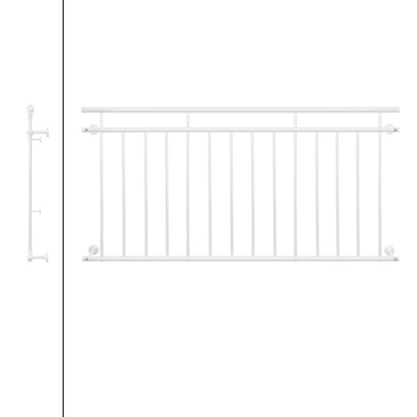 ECD Germany Französischer Balkon 90 x 184 cm mit 14 Füllstäben, Weiß matt & rau, Stahl pulverbeschichtet, Balkongeländer Stabgeländer Balkonbrüstung Balkongitter Fenstergeländer Außen Fenstergitter
