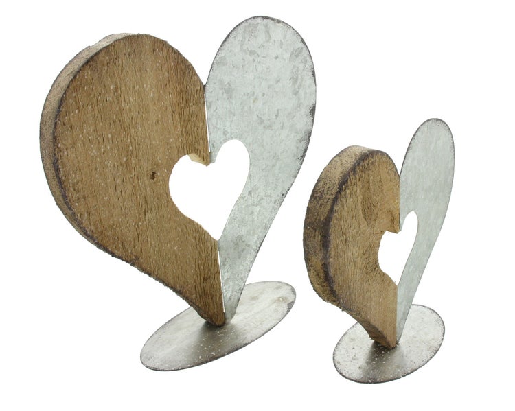 FRANK FLECHTWAREN | Herzdeko Materialmix, 2er Set, HOLZ, ca. 18 x 18 cm, 25 x 25 cm