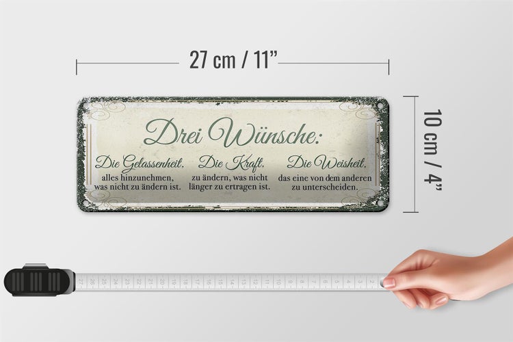 Blechschild Spruch 3 Wünsche Gelassenheit Krafrt 27x10cm