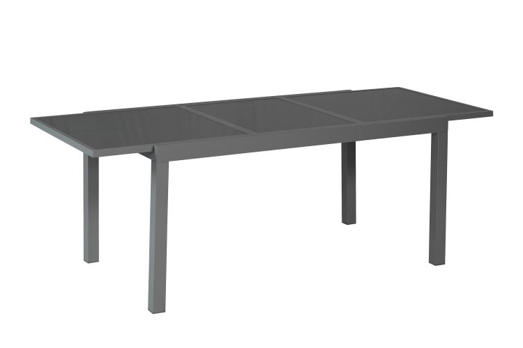 Gartentisch, ausziehbar, 150 (210) x 90 cm, graue Glasplatte, Graphit, Aluminium