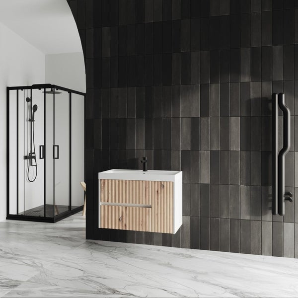 Möbelset für das Badezimmer in 80cm goldeiche geriffelt | Cortina